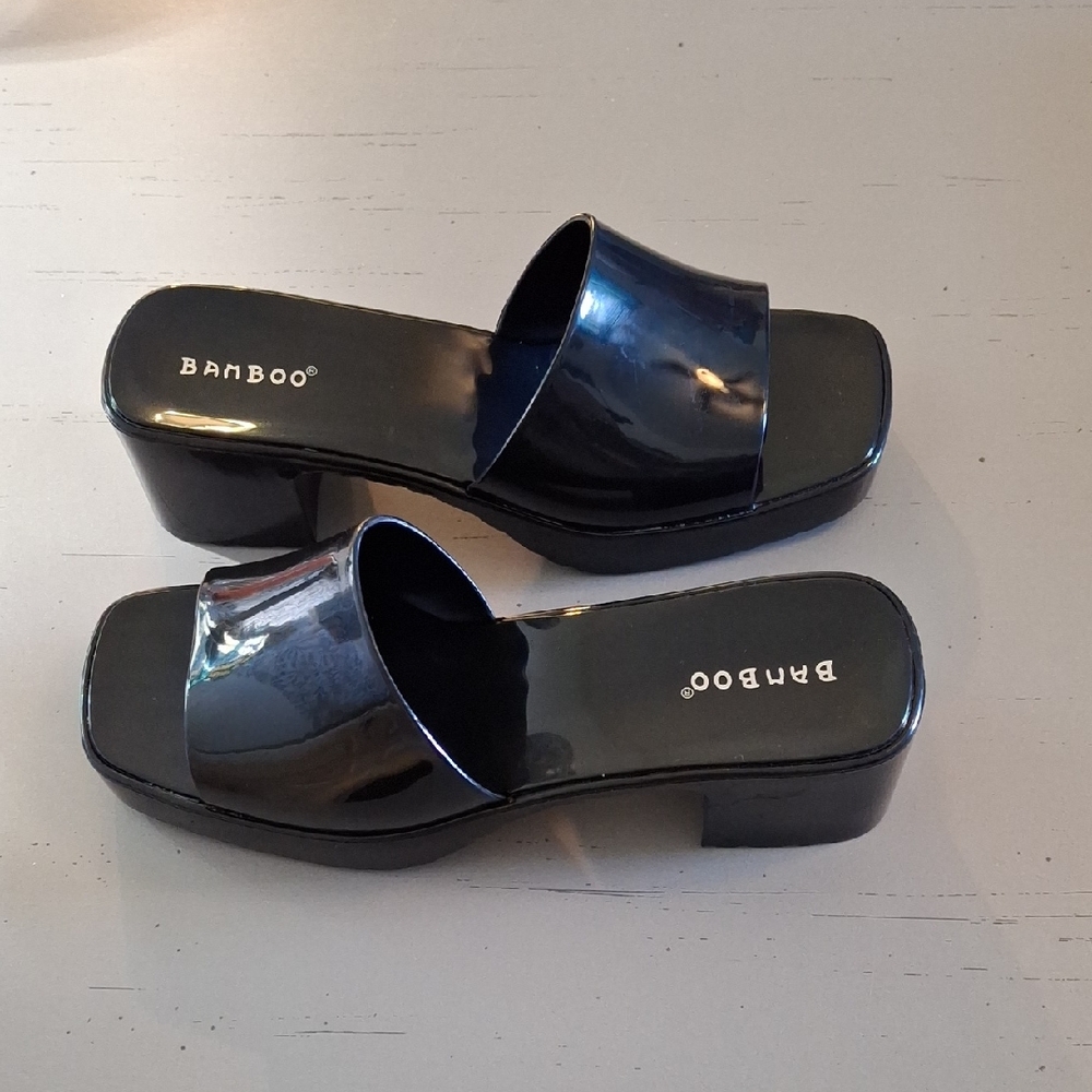 BAMBOO Black Mules with Low Block Heel